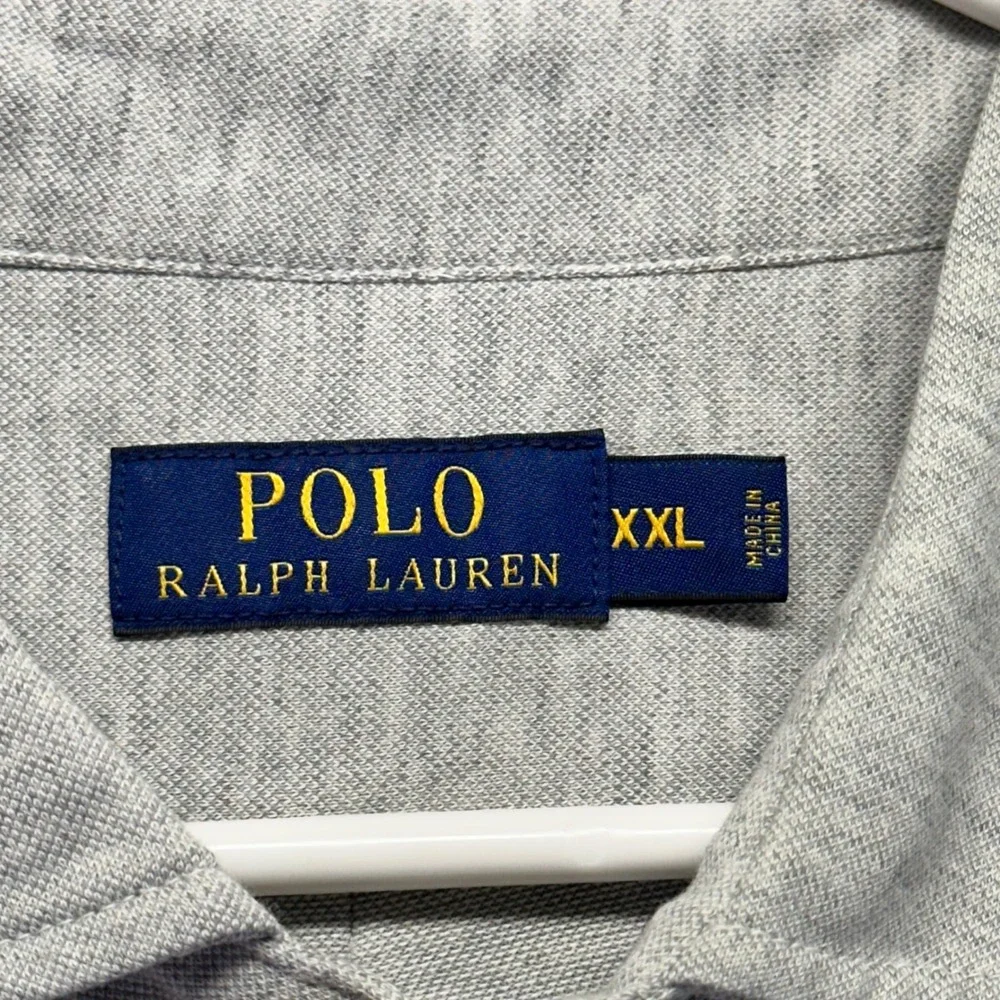 Polo Ralph Lauren Men XXL Heather Gray Long Sleeve Cotton Pique Polo Shirt Rugby
